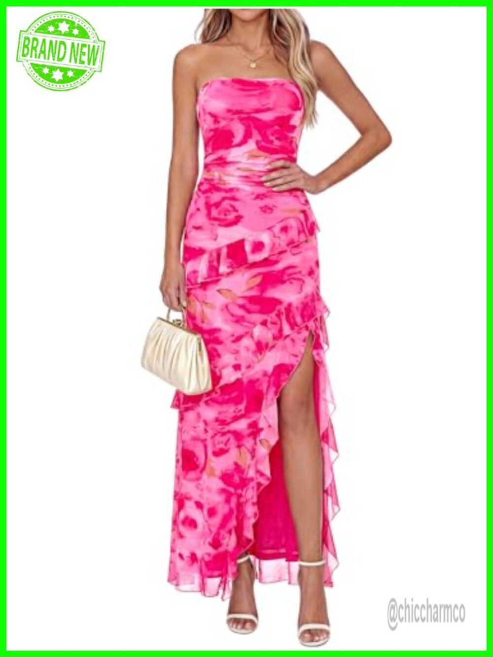 Off The Shoulder Mesh Maxi Dress Strapless High Slit Ruffle Hem